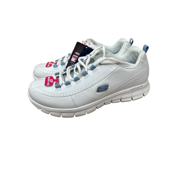 Skechers Flex Elite Memory Foam Women's Size 10 White/Blue NWT Extra Wide - Picture 1 of 9